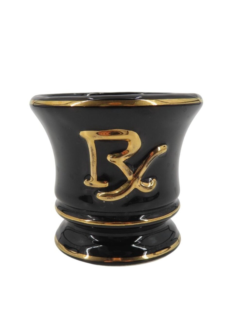 VTG Fashioned by Blair Black Gold Ceramic Mortar Vase 3.1in Tall Pharmacy USA